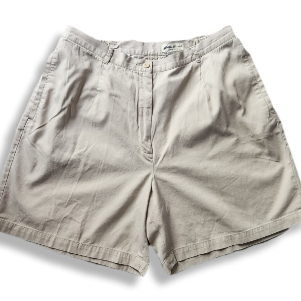Eddie Bauer Classic Flat Front Beige Women's Shorts 100% Cotton 18W